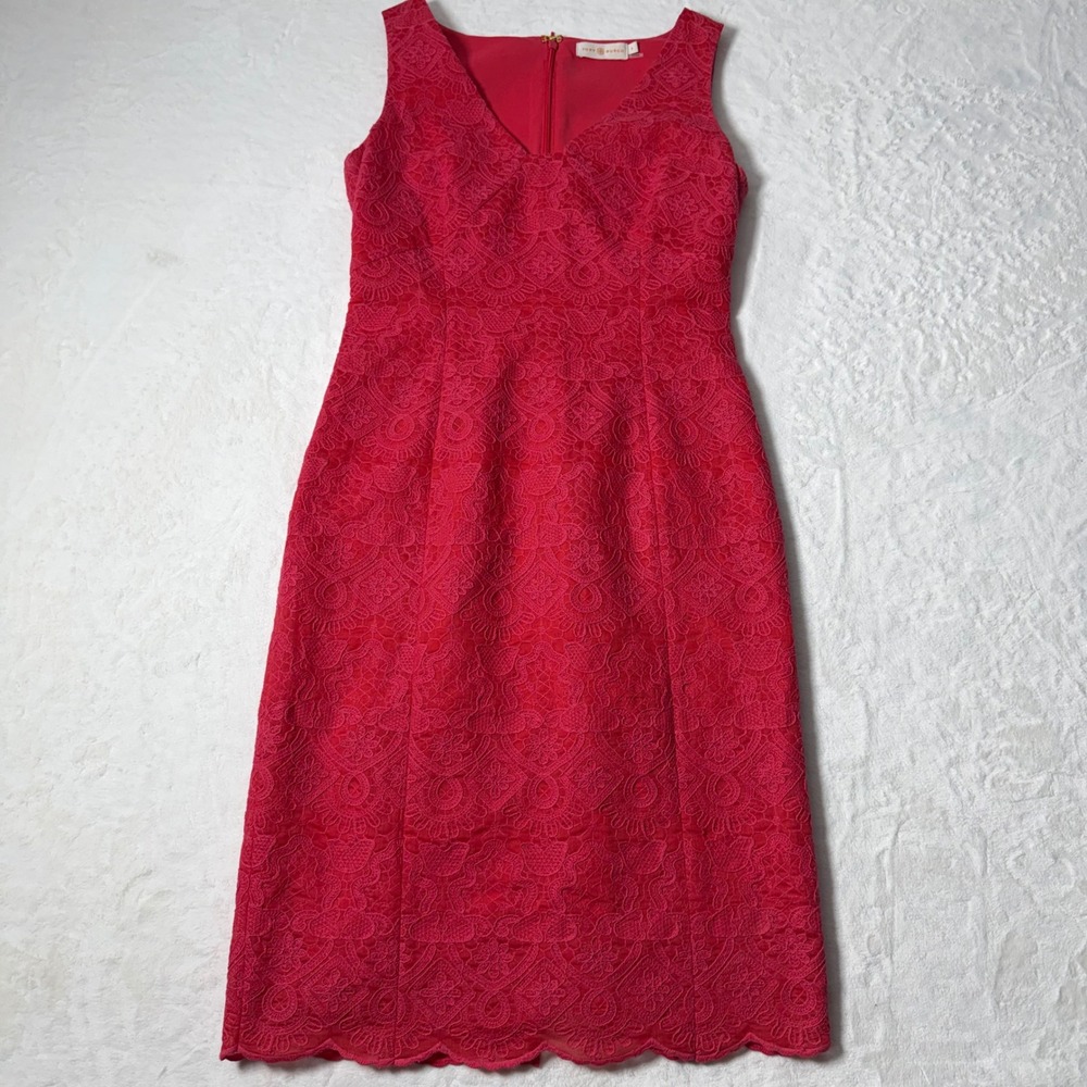Tory Burch Dark Pink Cameron Floral Embroidered Sheath Dress Size 4‎